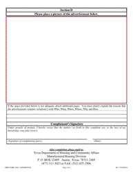 MHD Form 1004 Advertisement Complaint Form - Texas, Page 2