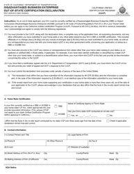 Document preview: Form DOT OCR-0013 Disadvantaged Business Enterprise Out-of-State Certification Declaration - California