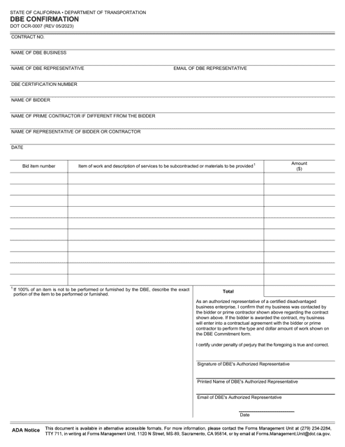 Form DOT OCR-0007  Printable Pdf