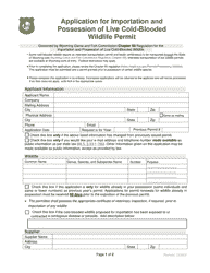 Document preview: Application for Importation and Possession of Live Cold-Blooded Wildlife Permit - Wyoming