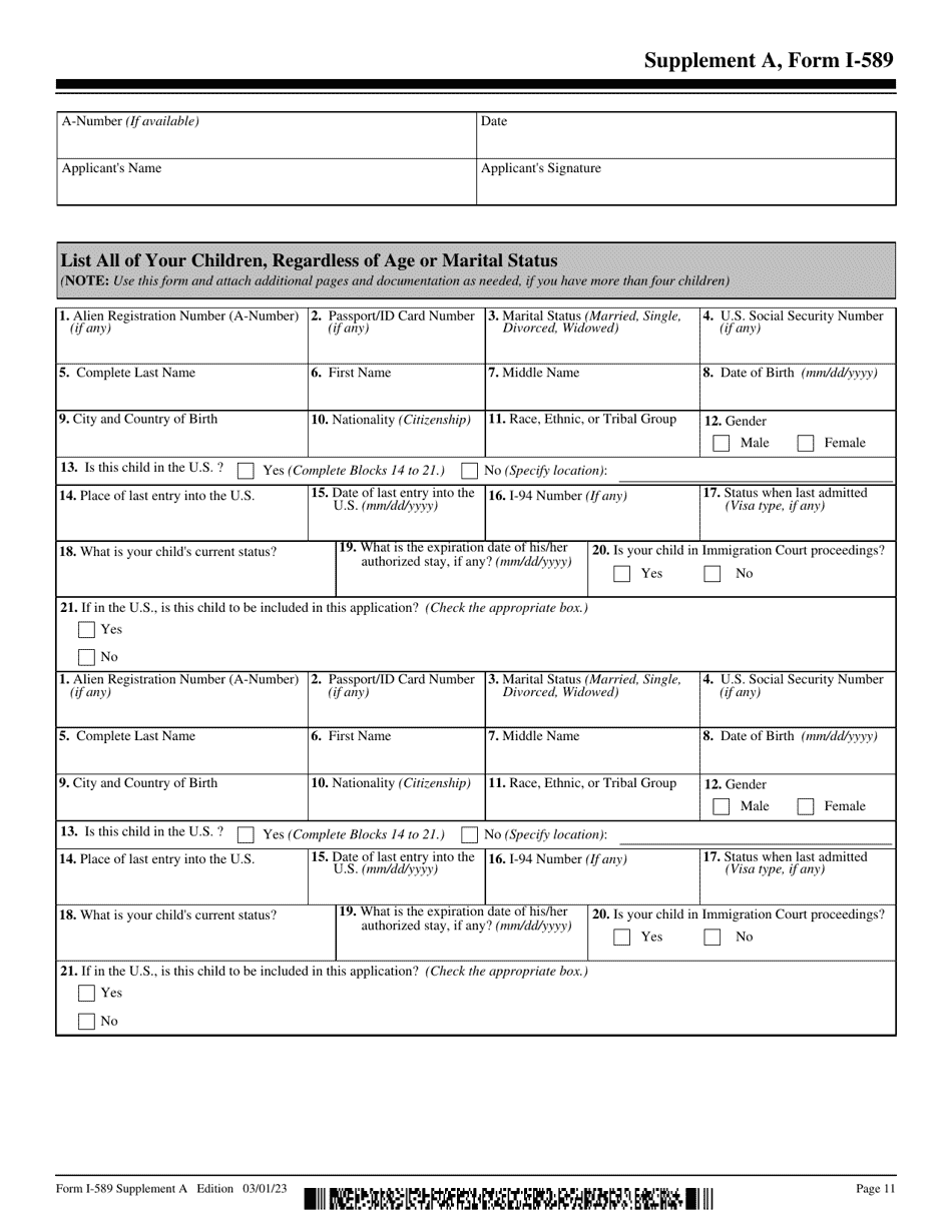 USCIS Form I-589 Download Fillable PDF Or Fill Online Application For ...