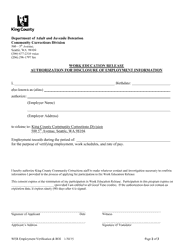 Employment Verification and Release of Information Form - Work Education Release Program - King County, Washington, Page 2