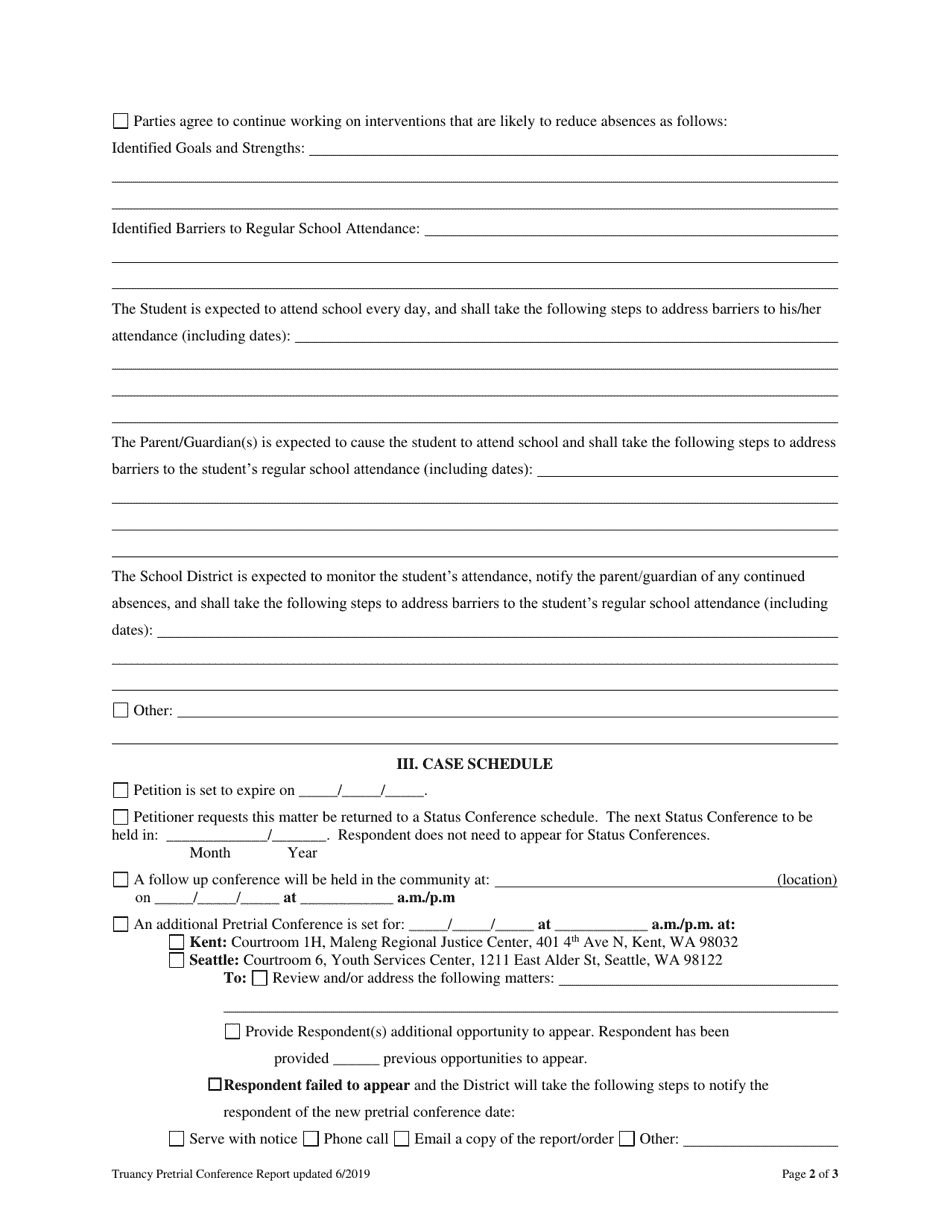 Truancy Pretrial Conference Report - King County, Washington, Page 2
