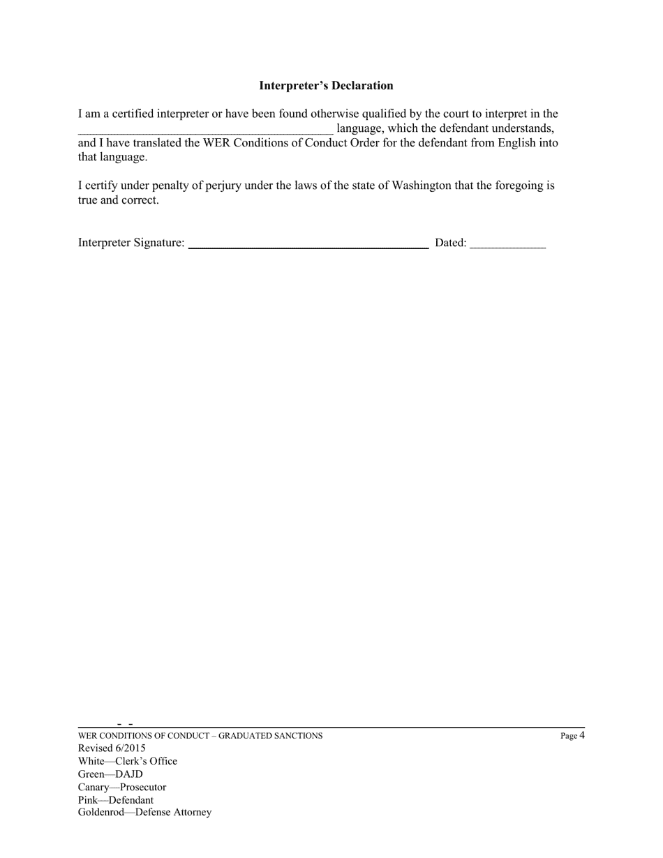 Conditions of Conduct for Persons Sentenced by the King County Superior Court Into Work Education Release (Wer) - Graduated Sanctions Sentenced Offenders Only (Orwr) - King County, Washington, Page 4