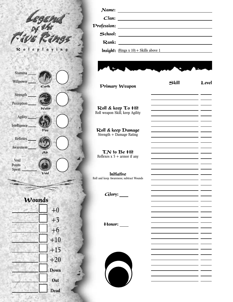 Legend of the Five Rings Character Sheet