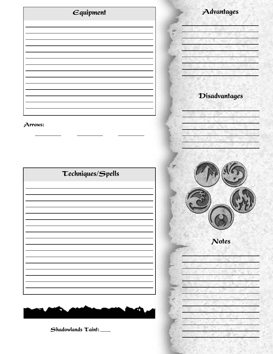 Legend of the Five Rings Character Sheet, Page 2