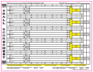 Document preview: 9-ball Score Sheet - Apa - Pink Border