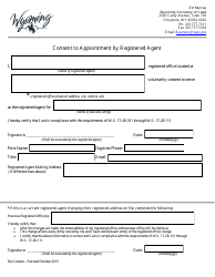 Document preview: Consent to Appointment by Registered Agent Form - Wyoming