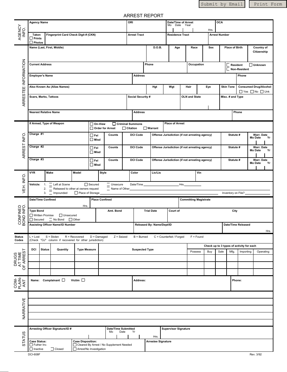 Form DCI-608F Arrest Report - North Carolina, Page 1