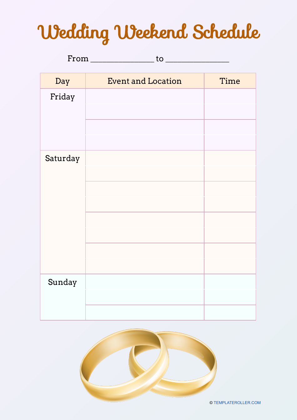 Wedding Weekend Schedule Template