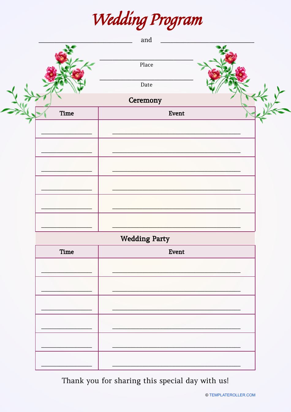 Wedding Program Template Download Printable PDF Templateroller Wedding Program Template Download Printable PDF Templateroller