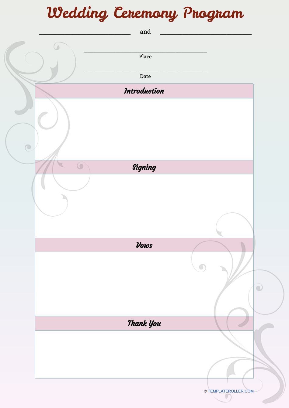 Wedding Ceremony Program Template Download Printable PDF | Templateroller
