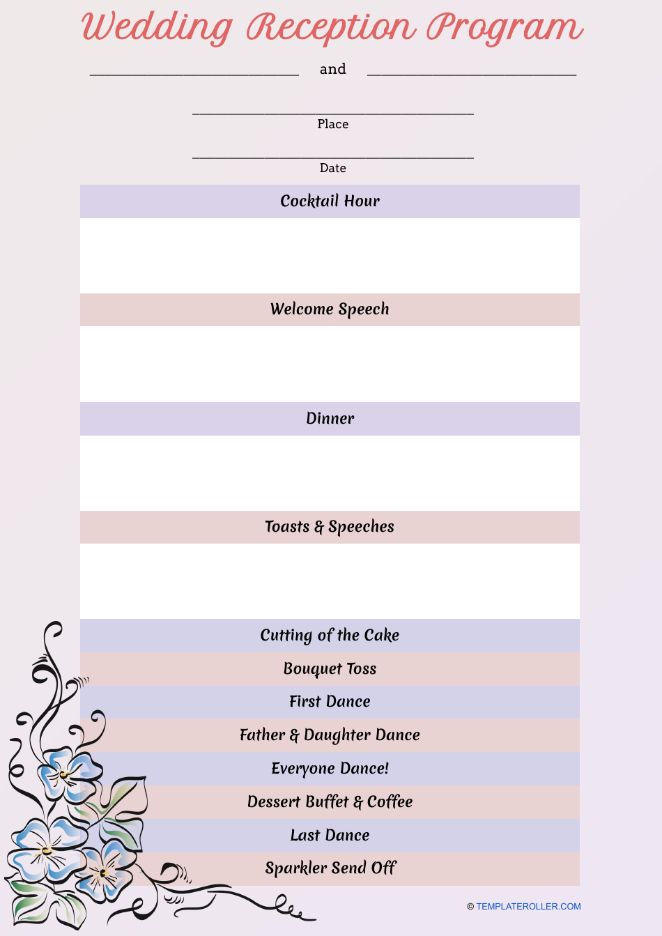 Wedding reception program template - A stylish and customizable program template for a memorable wedding reception