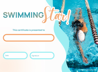 Document preview: Swimming Certificate Template - Star