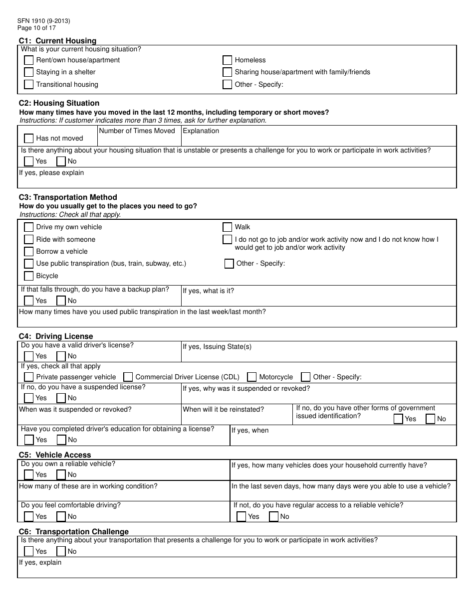 Form SFN1910 Work Readiness Assessment Questionnaire - North Dakota, Page 10