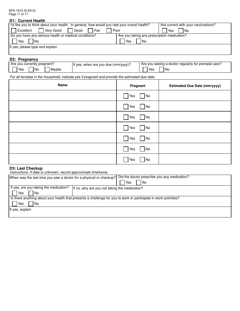 Form SFN1910 Work Readiness Assessment Questionnaire - North Dakota, Page 11