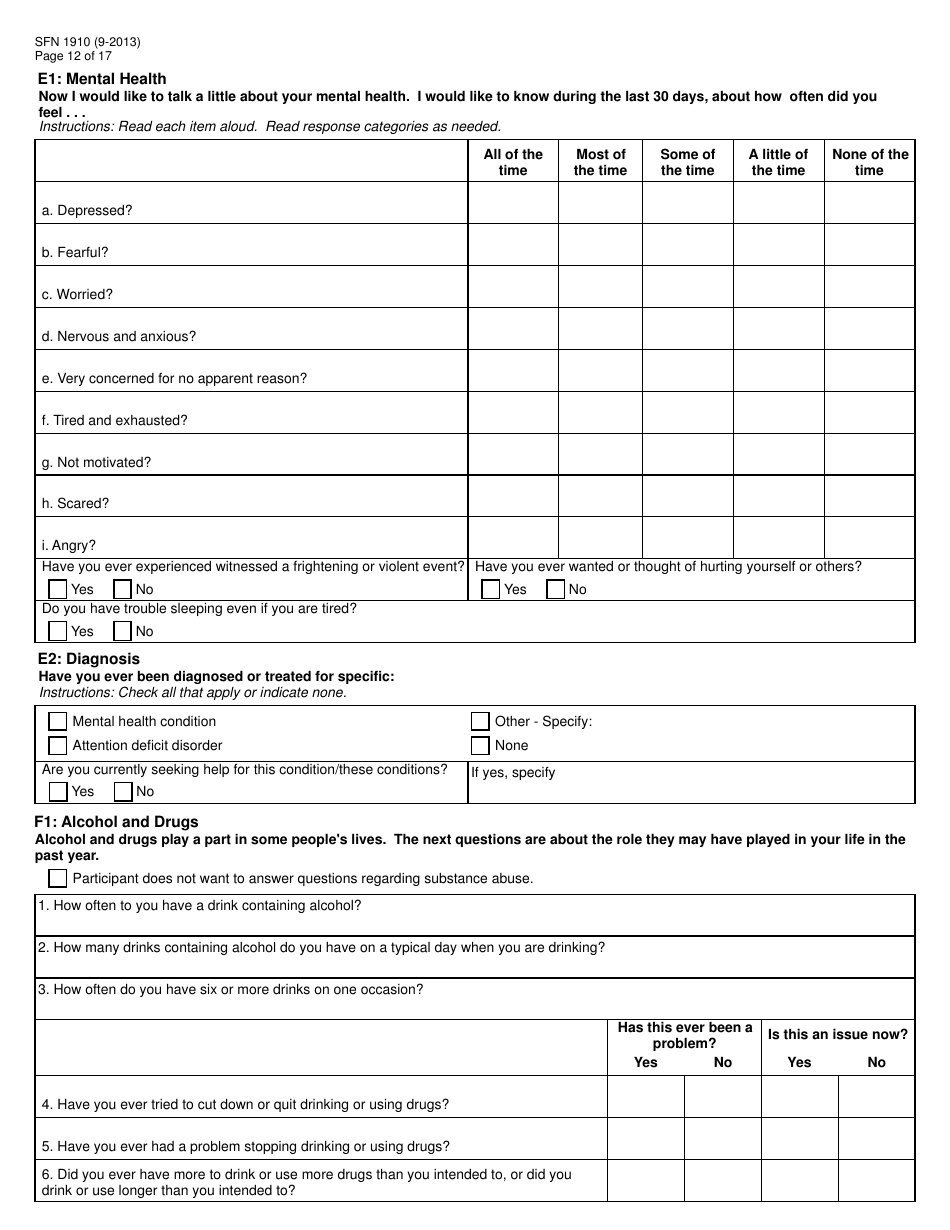 Form SFN1910 Work Readiness Assessment Questionnaire - North Dakota, Page 12