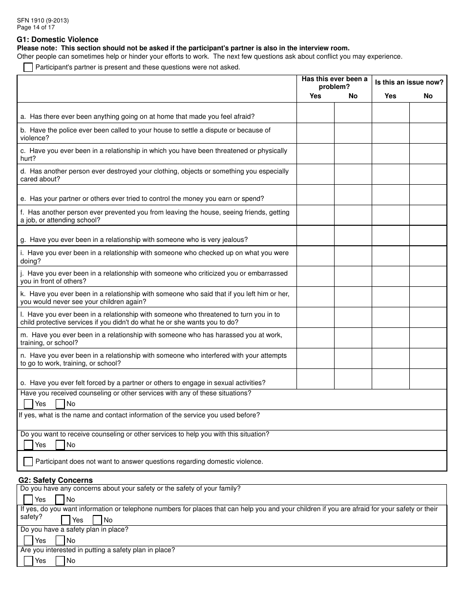 Form SFN1910 Work Readiness Assessment Questionnaire - North Dakota, Page 14