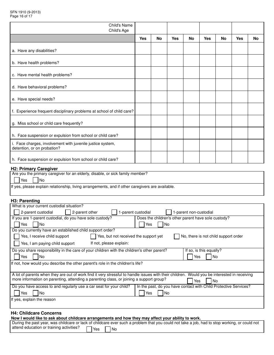 Form SFN1910 Work Readiness Assessment Questionnaire - North Dakota, Page 16