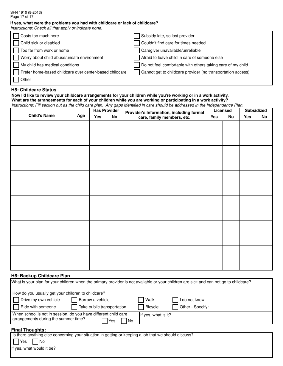 Form SFN1910 Work Readiness Assessment Questionnaire - North Dakota, Page 17