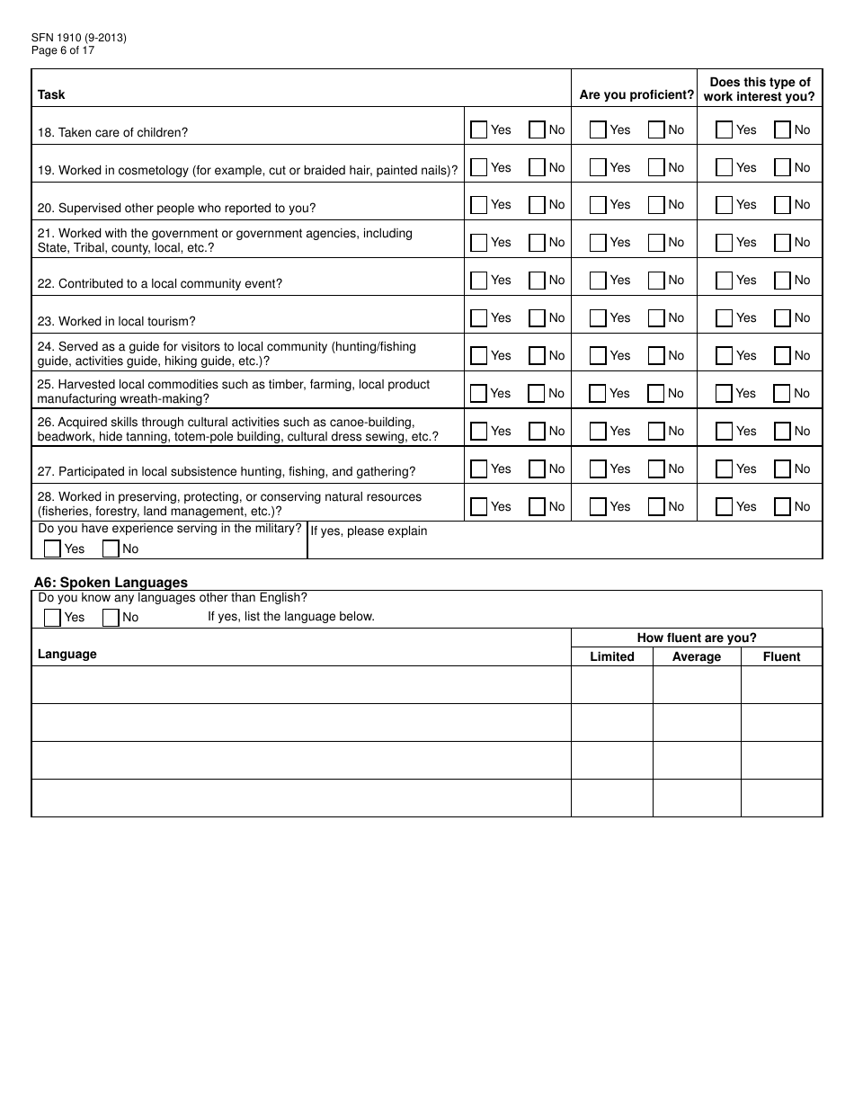 Form SFN1910 Work Readiness Assessment Questionnaire - North Dakota, Page 6