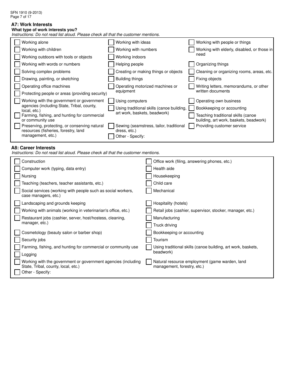Form SFN1910 Work Readiness Assessment Questionnaire - North Dakota, Page 7