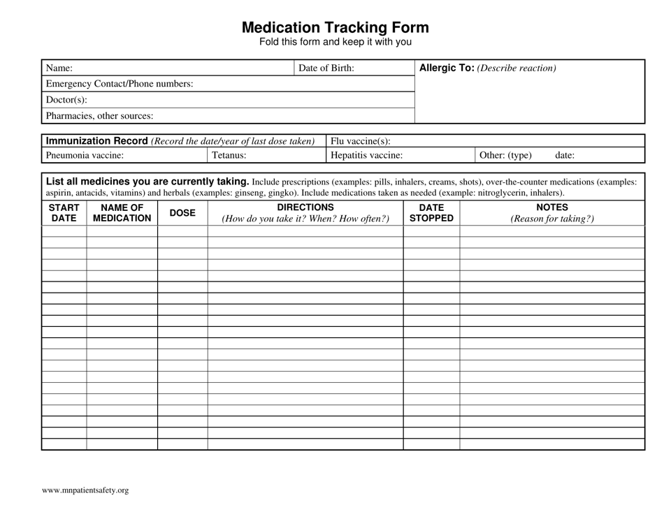 Medication Tracking Form - Minnesota Alliance for Patient Safety - Fill ...