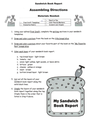 Document preview: Sandwich Book Report Template - Unique Teaching Resources