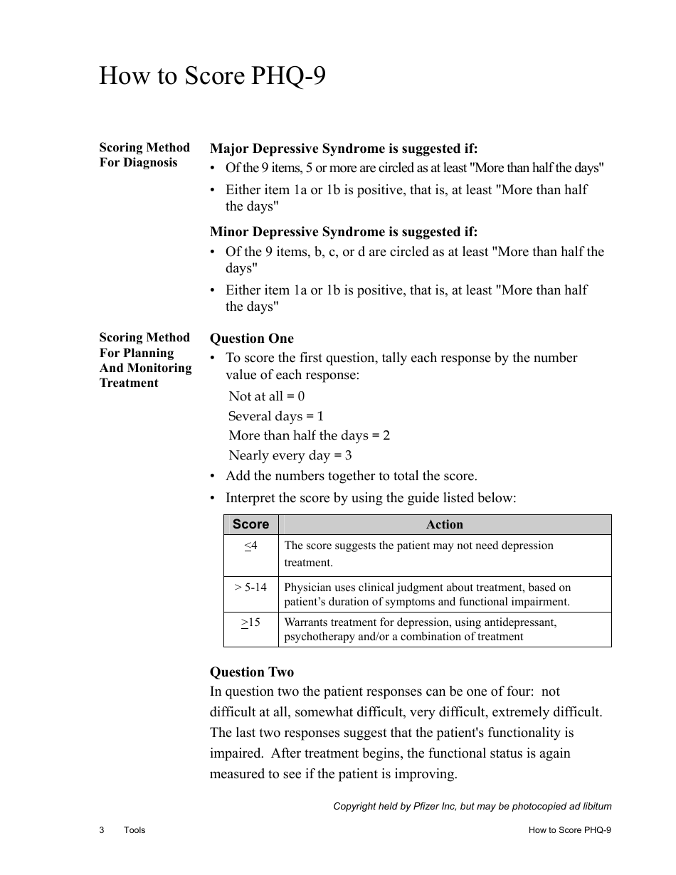 Phq-9 Nine Symptom Checklist - Pfizer, Page 3
