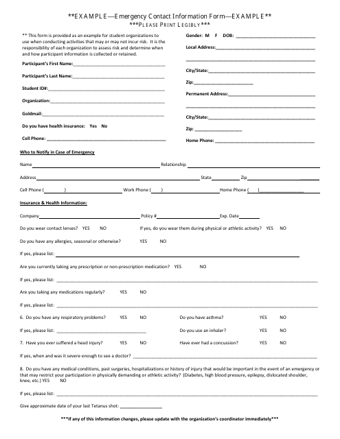 Student Organization Emergency Contact Information Form Download Pdf
