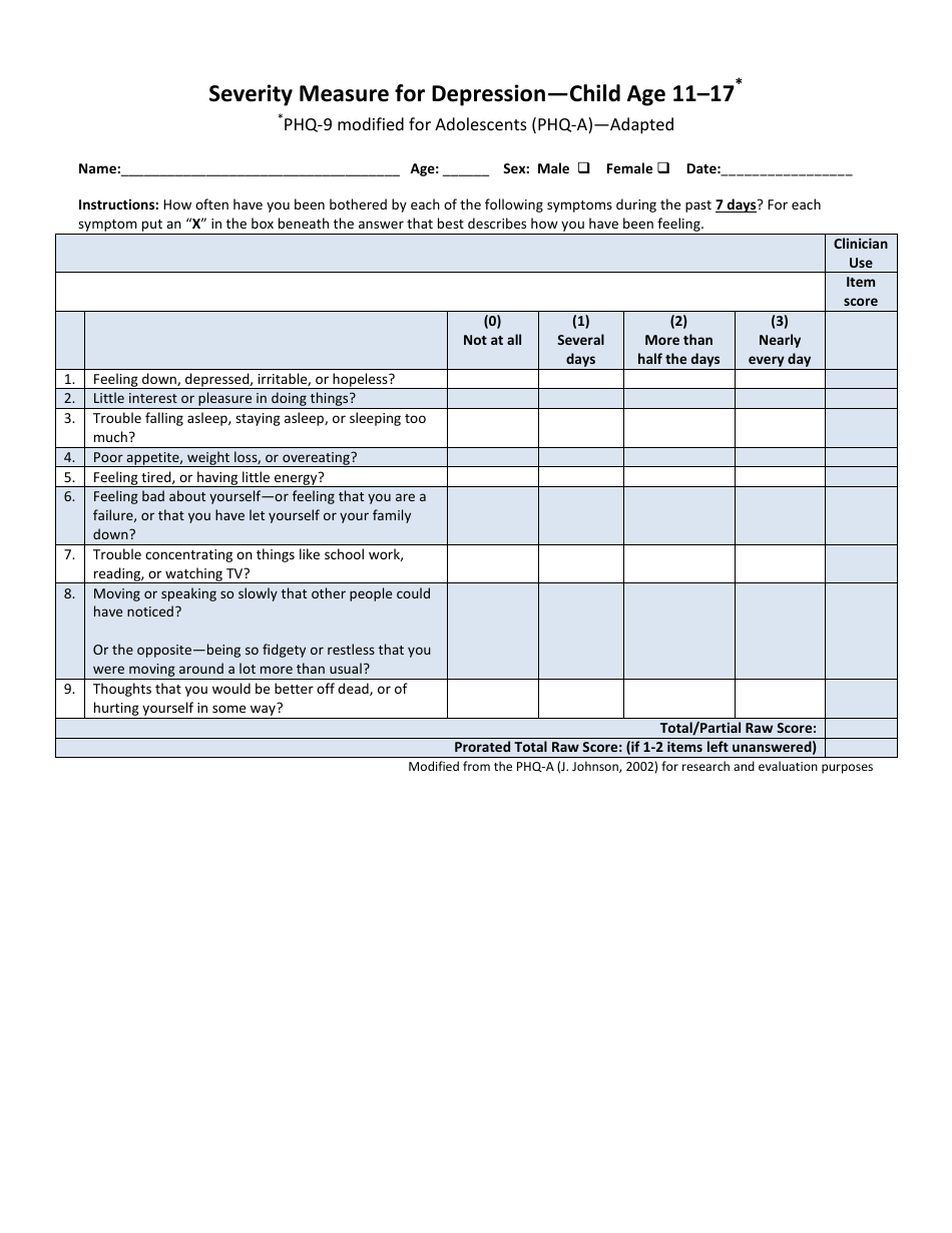 Severity Measure for Depression: Child Age 11-17 - American Psychiatric Association, Page 2