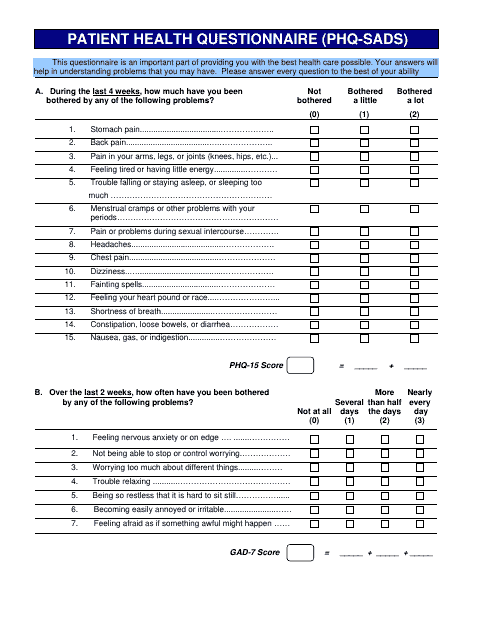 Patient Health Questionnaire (Phq-Sads)