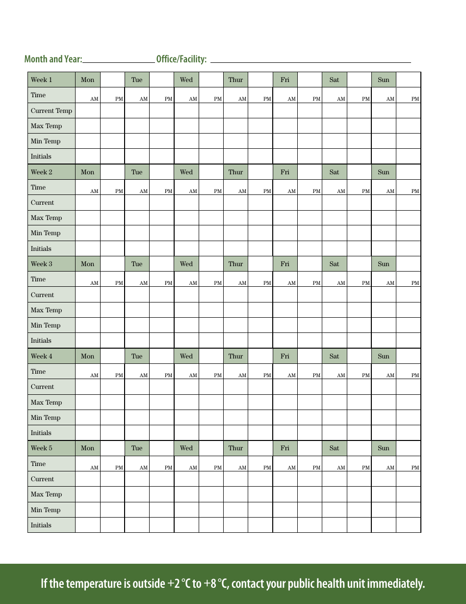 Vaccine Temperature Log Book - Queens Printer for Ontario - Ontario, Canada, Page 14