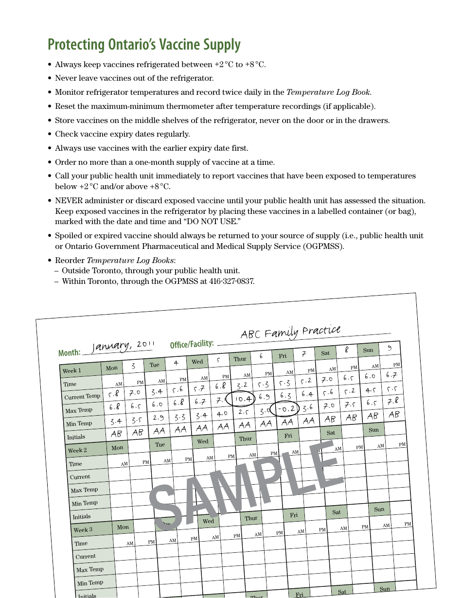 Vaccine Temperature Log Book - Queens Printer for Ontario - Ontario, Canada, Page 3