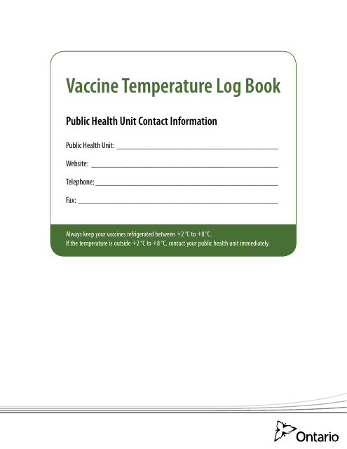 Vaccine Temperature Log Book - Queen's Printer for Ontario - Ontario, Canada