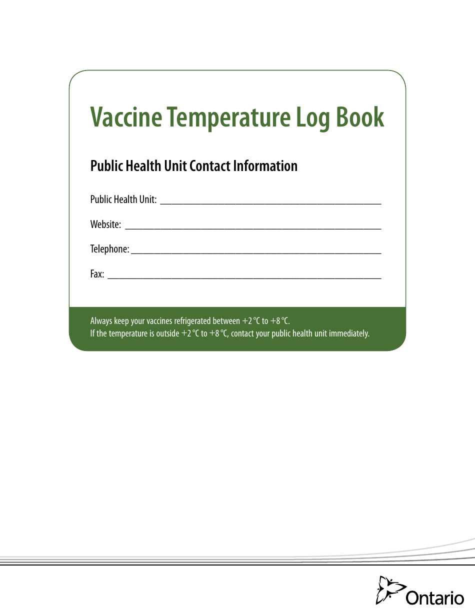 Ontario Canada Vaccine Temperature Log Book Queen's Printer for
