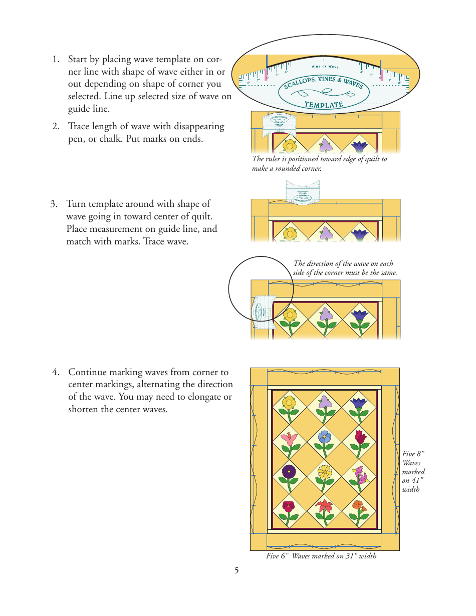 Scallop, Wave, and Vine Quilt Pattern Template, Page 5