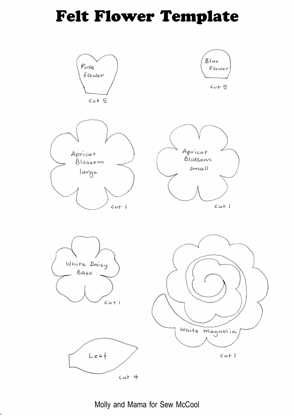 Felt Flower Templates - Molly and Mama for Sew Mccool Download ...