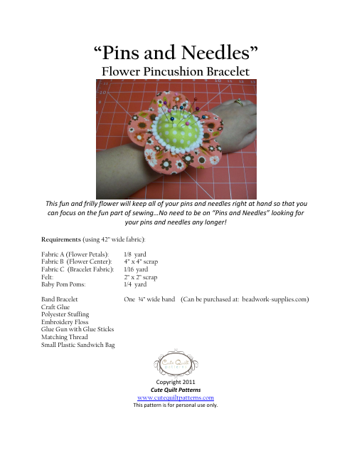 Flower Pincushion Bracelet Template - Cute Quilt Patterns