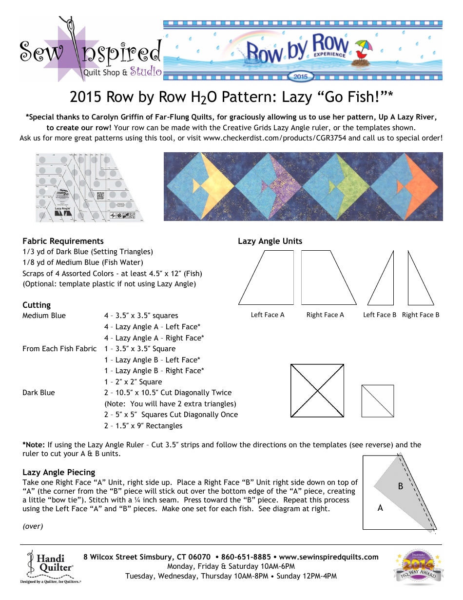 Row by Row Lazy Angle Fish Quilt Pattern Templates - Carolyn Griffin ...