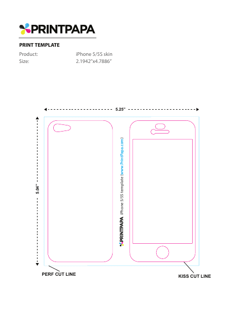 Iphone 5/5s skin template - template with precise dimensions for fitting skins on Iphone 5 and 5s smartphones.