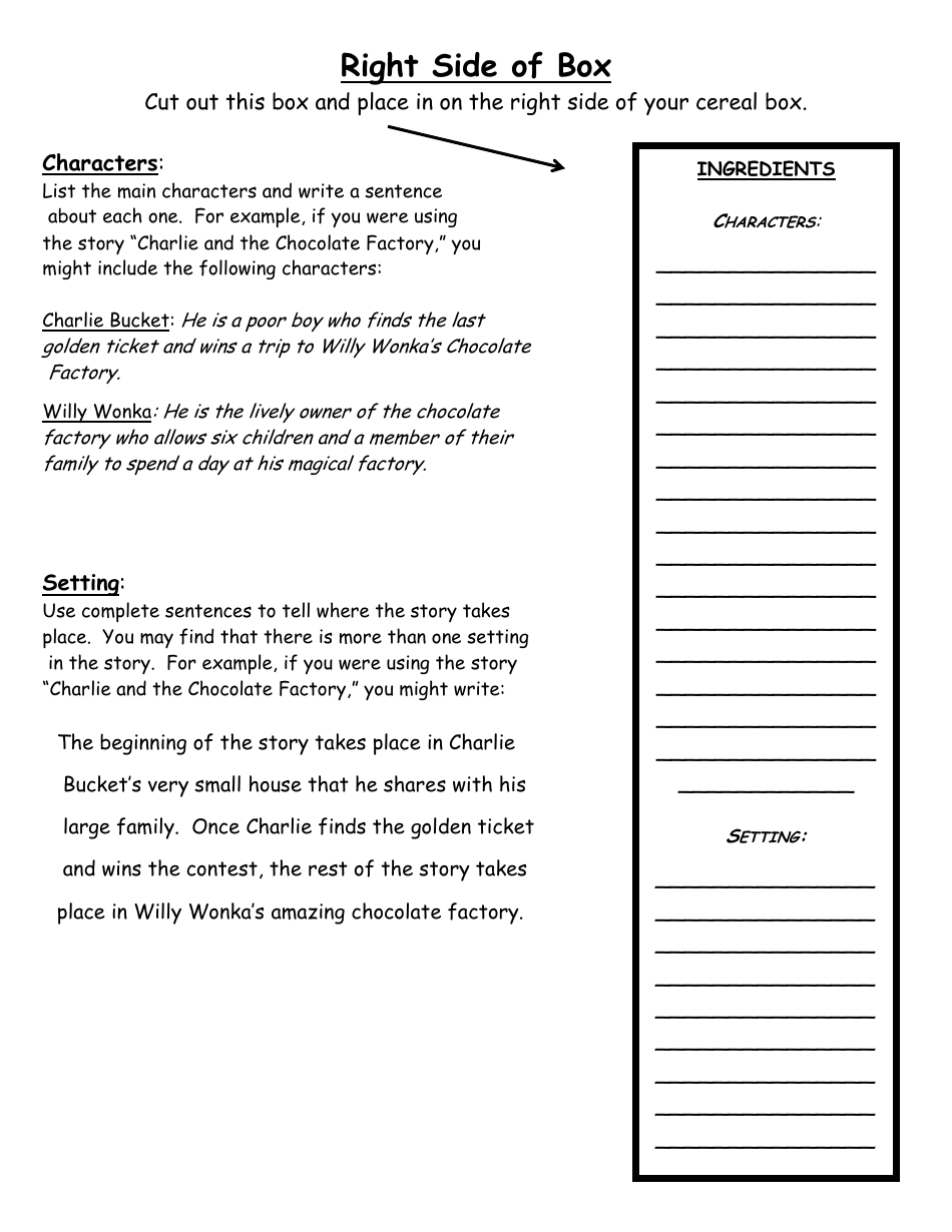 Cereal Box Book Report Templates - Table, Page 3