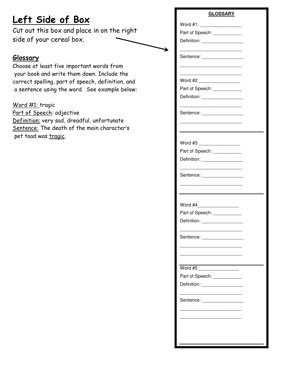 Cereal Box Book Report Templates - Table, Page 4