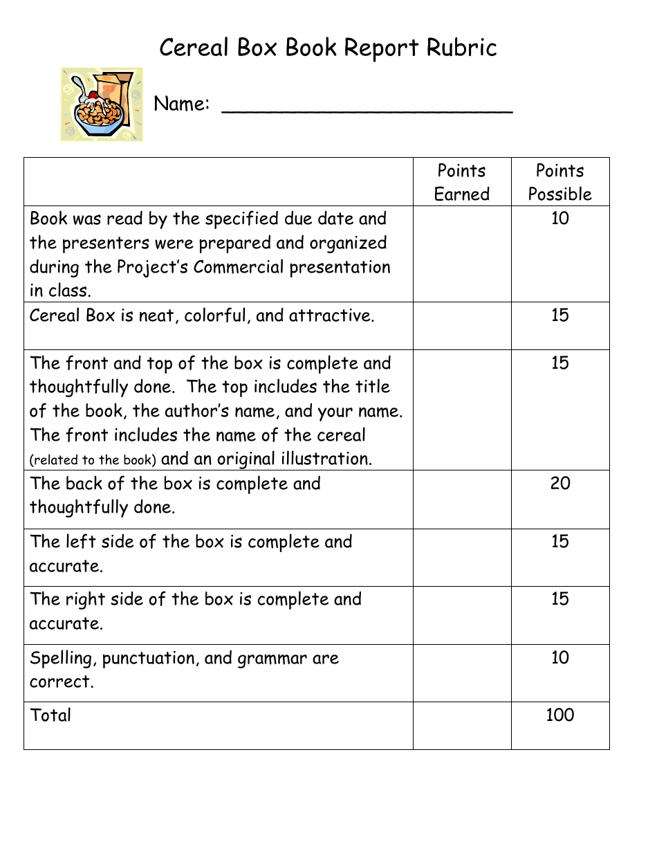Cereal Box Book Report Templates - Table, Page 5