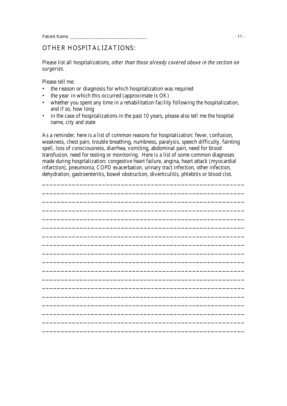 Medical History Questionnaire, Page 11