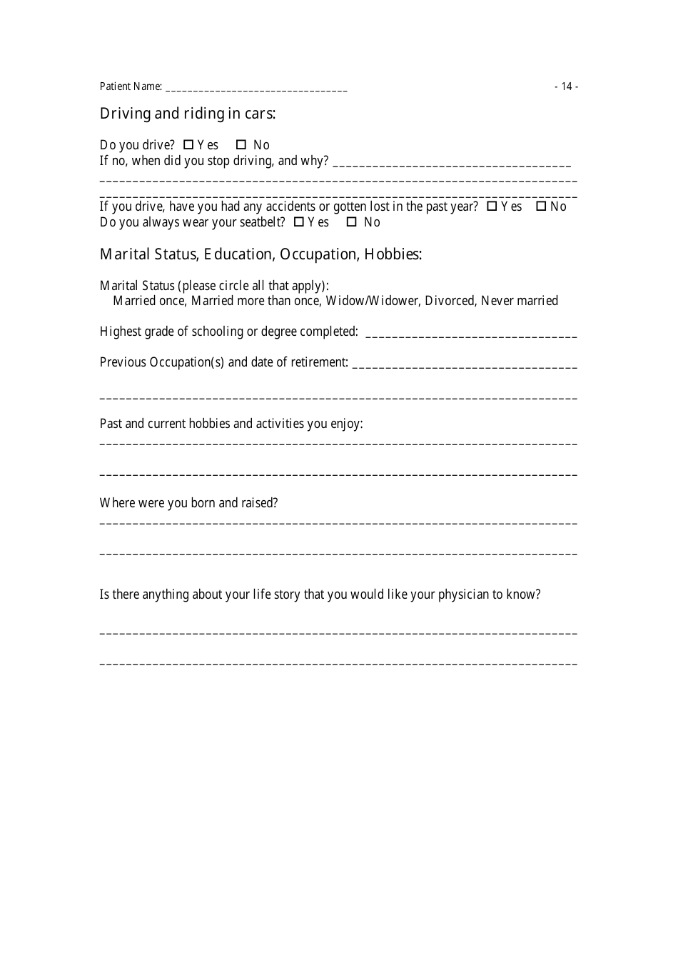 Medical History Questionnaire, Page 14