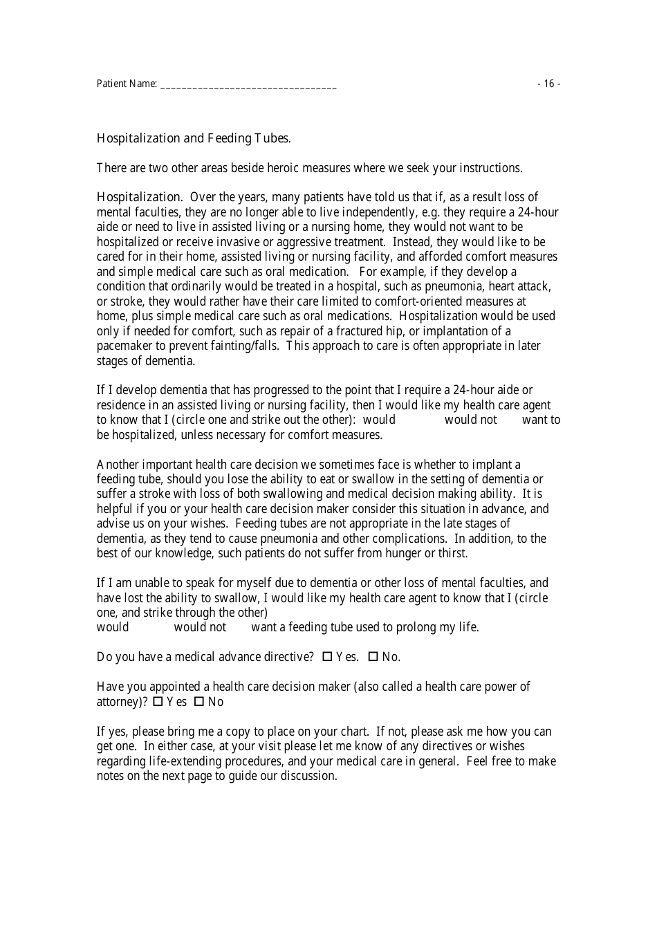 Medical History Questionnaire, Page 16