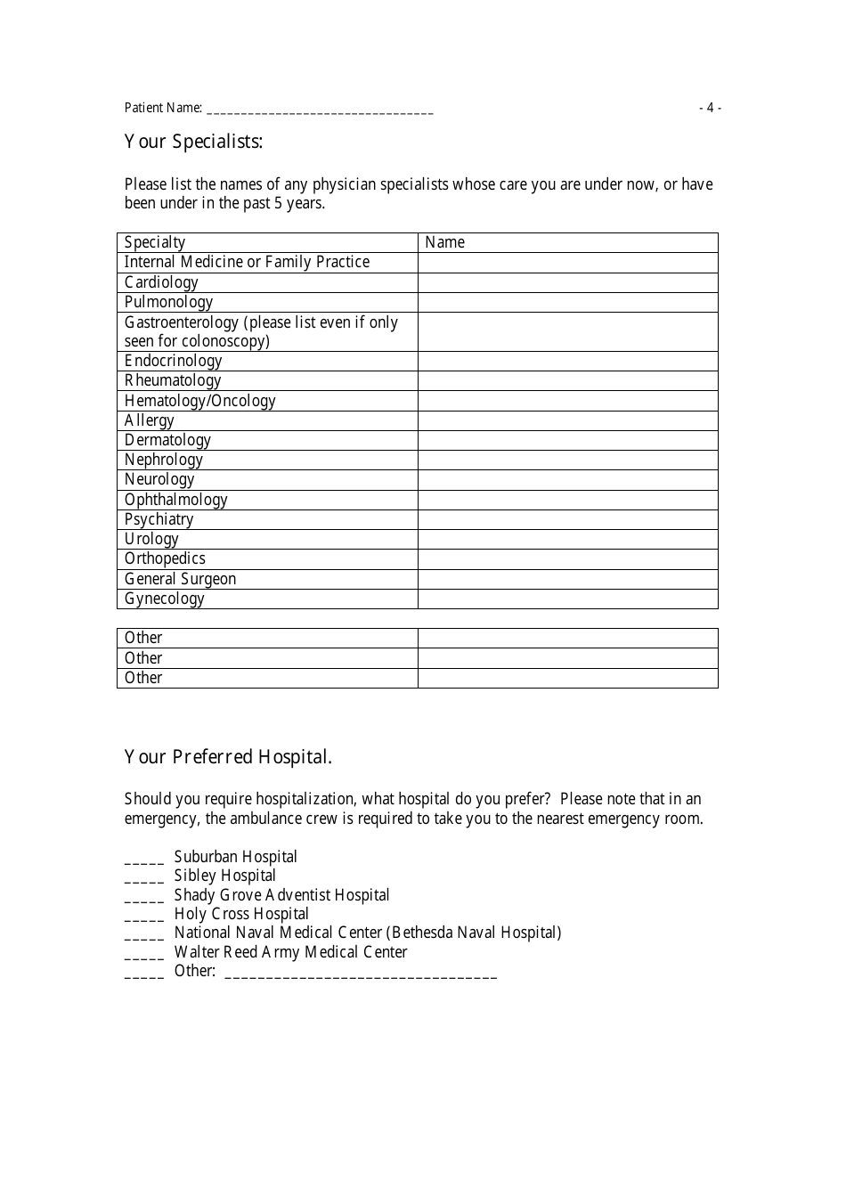 Medical History Questionnaire, Page 4
