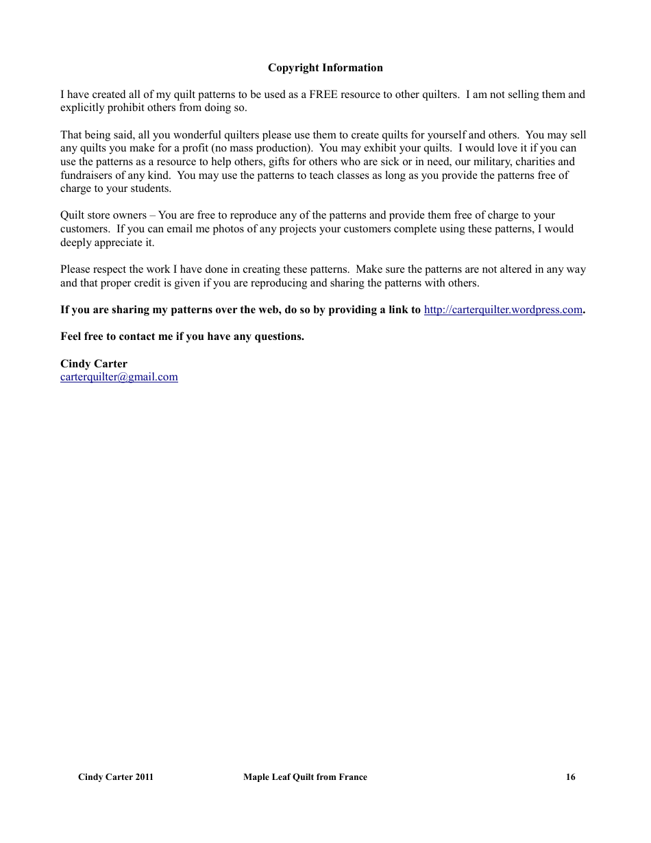 Maple Leaf Quilt Pattern Template - Cindy Carter, Page 16