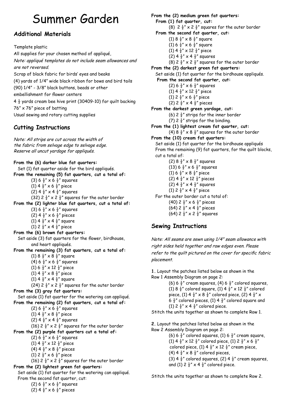 Summer Garden Quilt Pattern Templates - Lynette Anderson Designs, Page 3